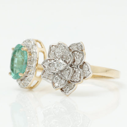 Emerald & Diamond Open Floral Cuff Ring