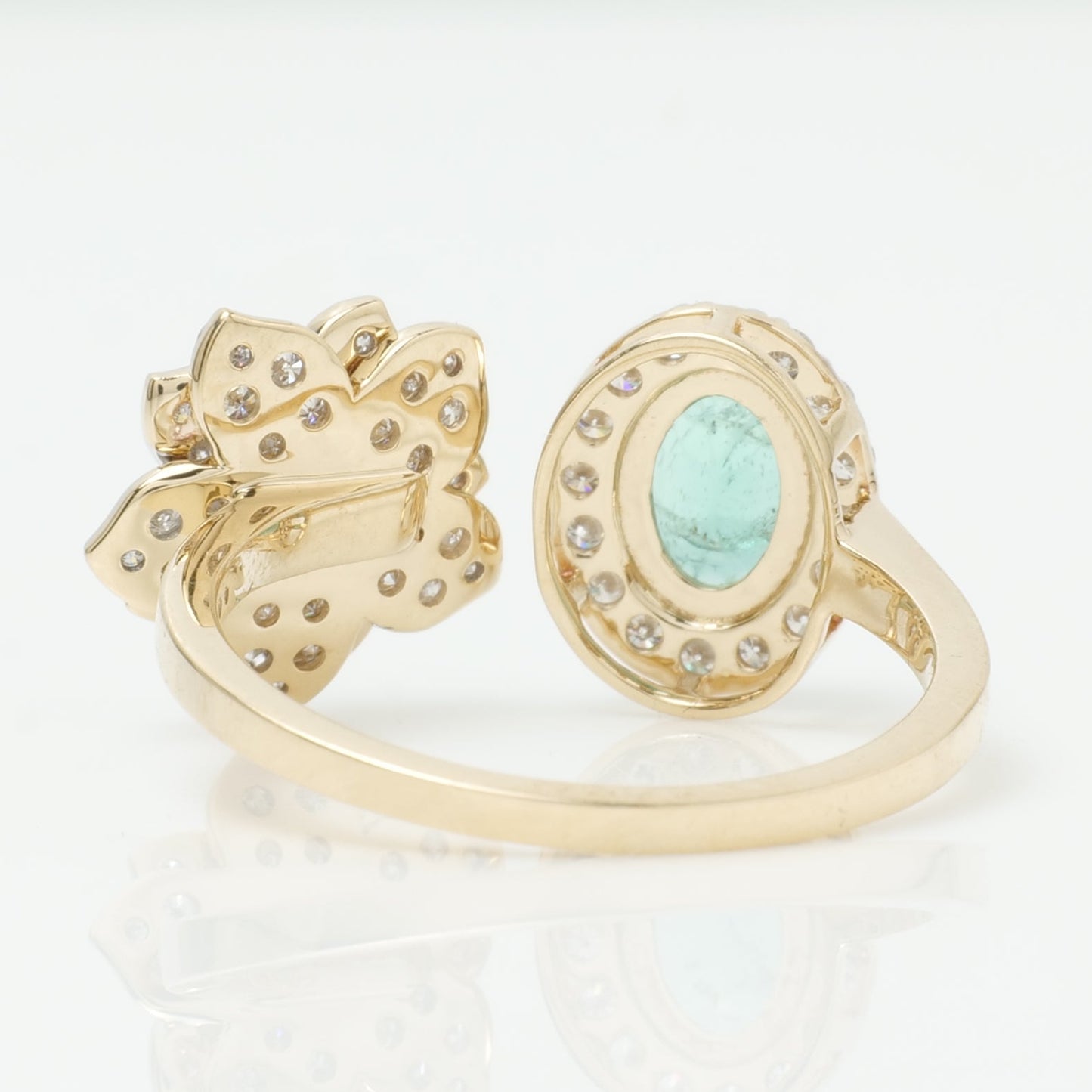Emerald & Diamond Open Floral Cuff Ring