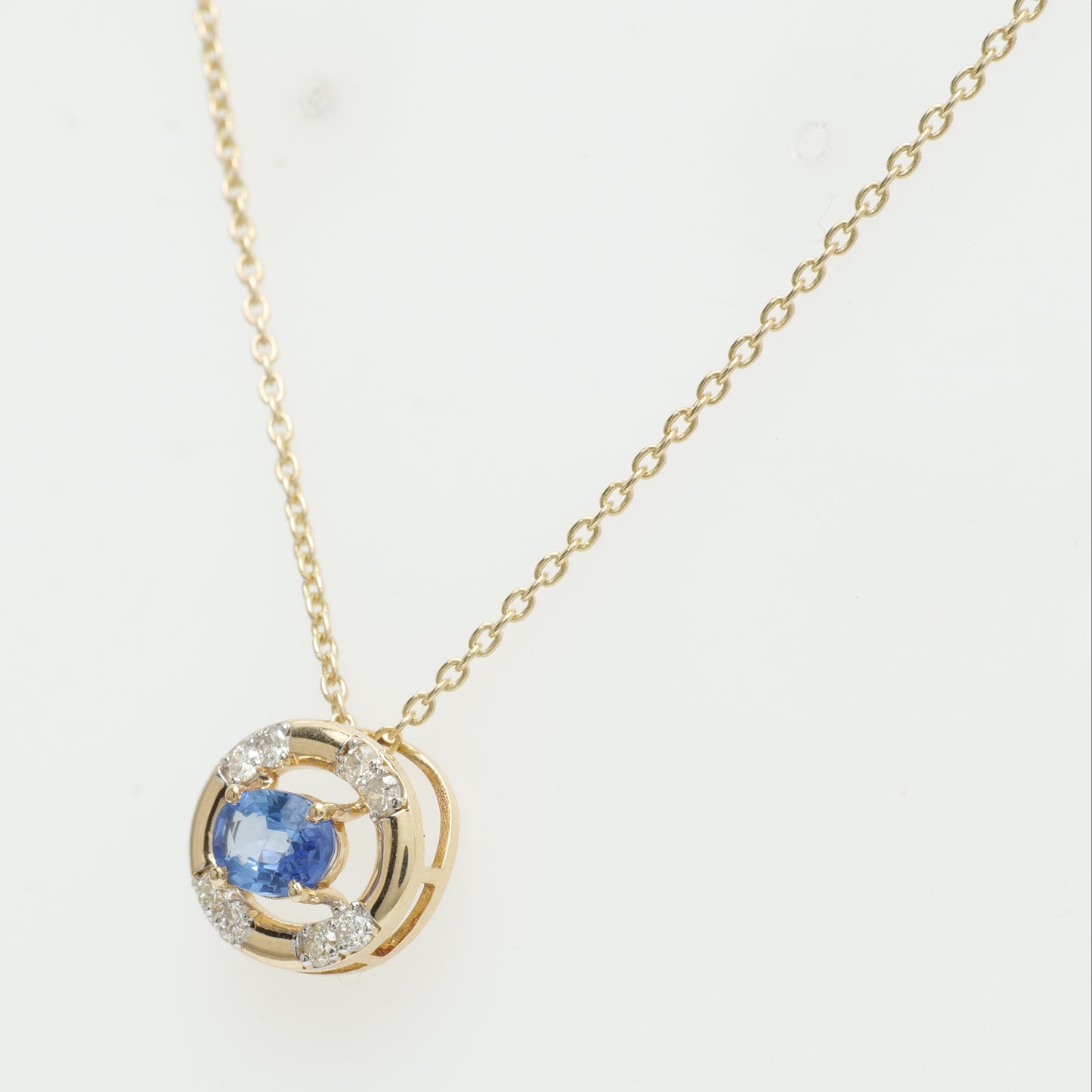 Natural Blue Sapphire Halo Diamond Pendant Necklace