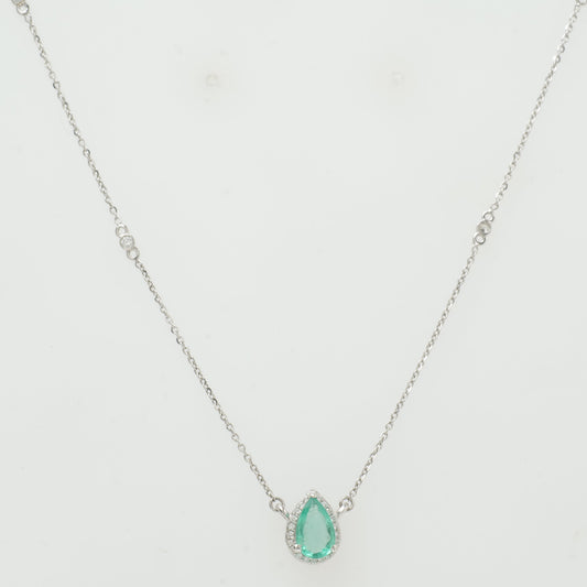 Pear Emerald Diamond Pendant Necklace