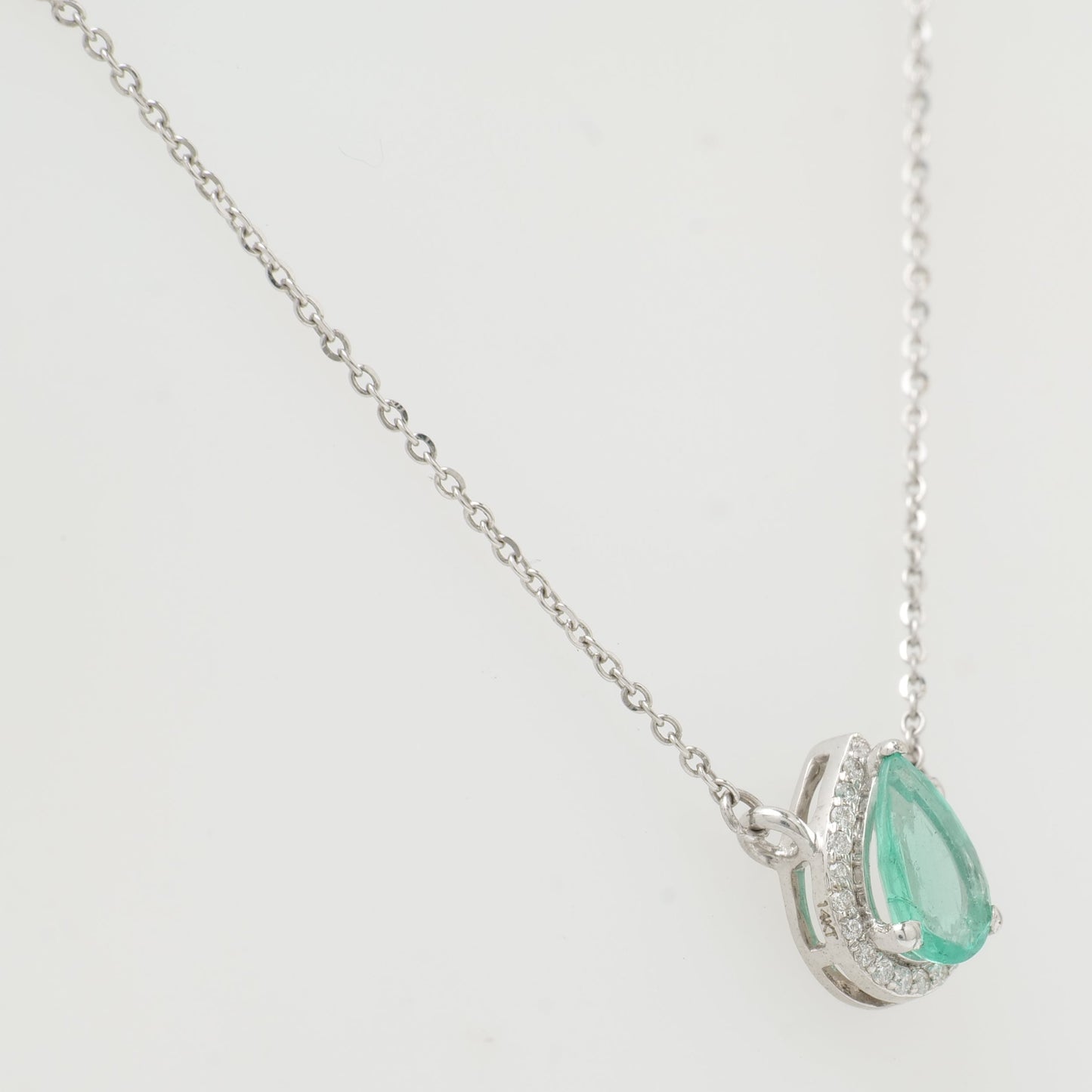 Pear Emerald Diamond Pendant Necklace