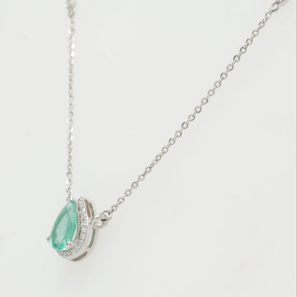 Pear Emerald Diamond Pendant Necklace