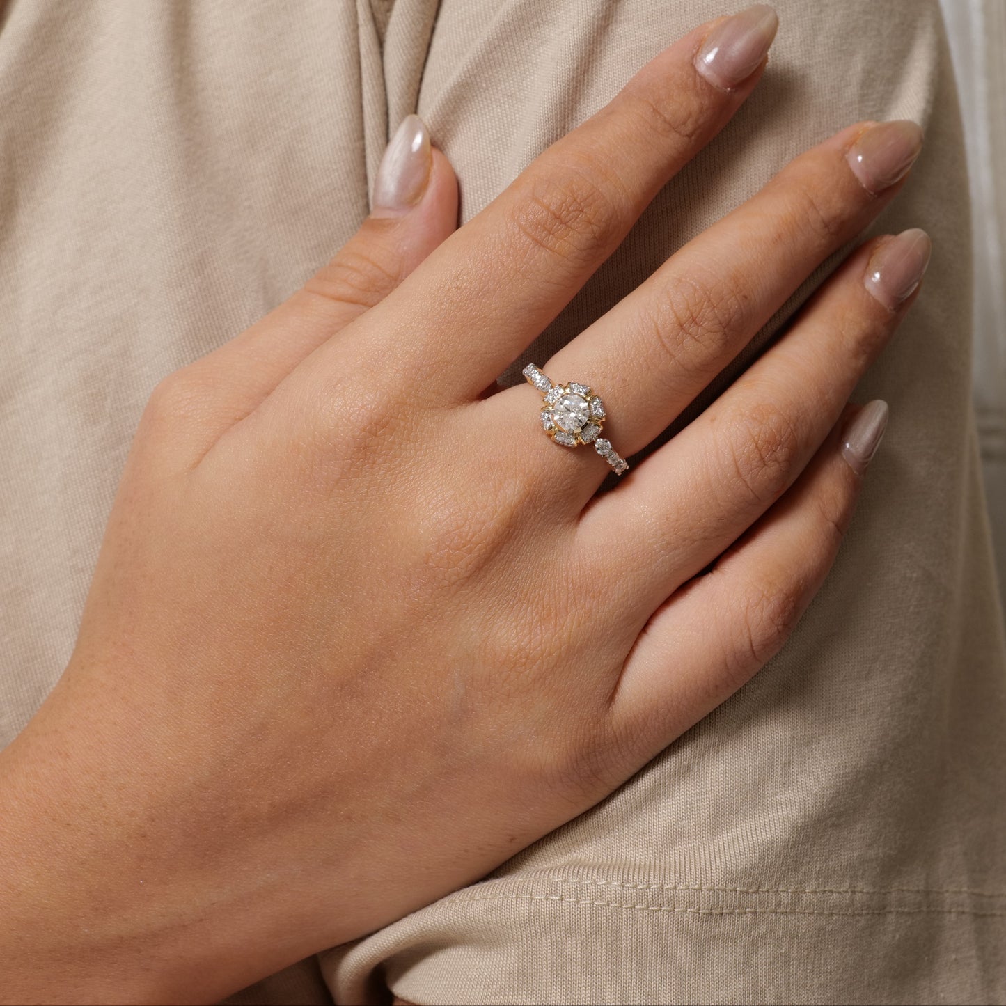 Sunburst Halo Diamond Ring