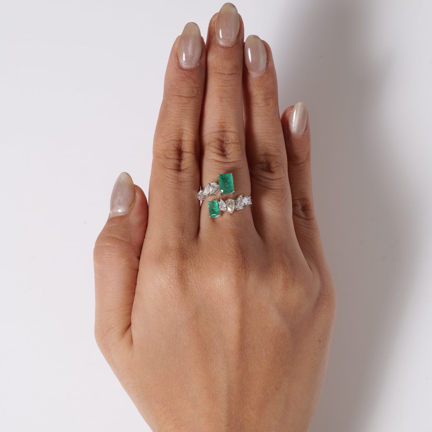 Natural Emerald & Fancy Diamond Bypass Ring
