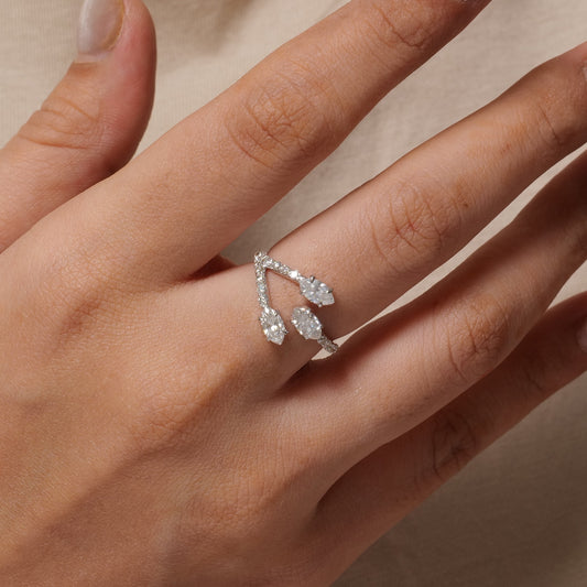 Three Natural Diamond Bypass Ring