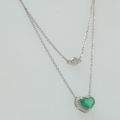 Heart Natural Emerald & Diamond Double Layer Necklace