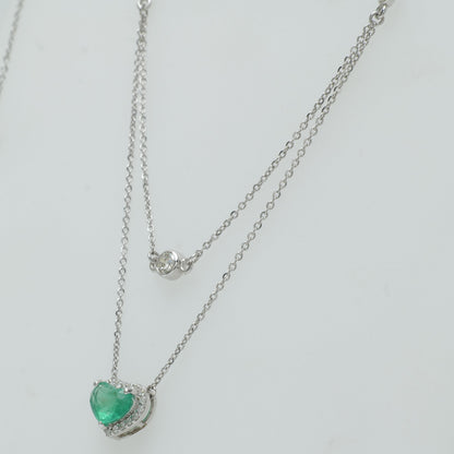 Heart Natural Emerald & Diamond Double Layer Necklace