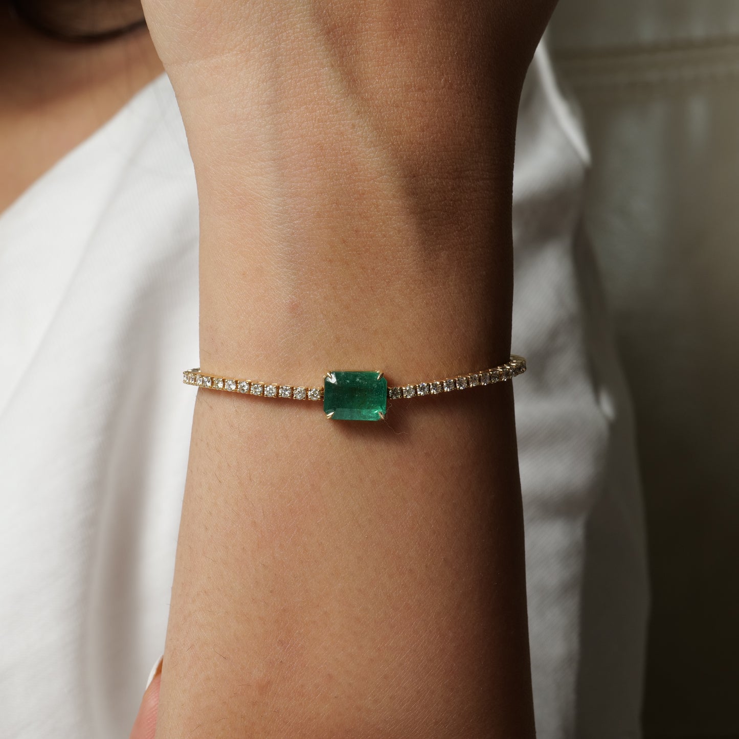 Emerald Diamond Tennis Chain Bracelet