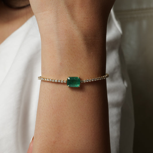 Emerald Diamond Tennis Chain Bracelet