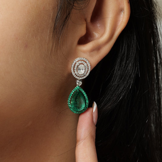 Pear Cut Emerald Diamond Drop Earrings