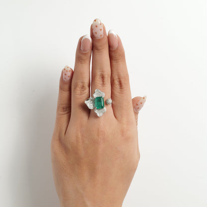 Floral Cluster Emerald Ring
