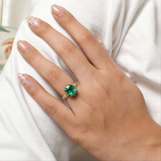 Emerald Cushion Cut Ring