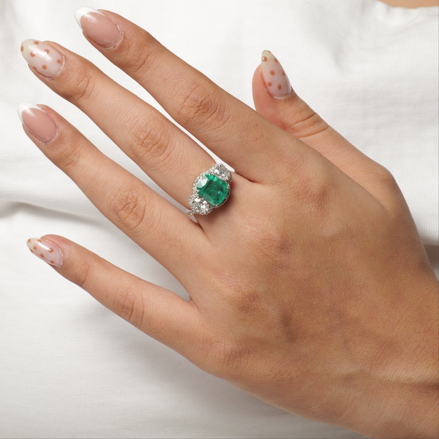 Cushion Cut Emerald Diamond Ring