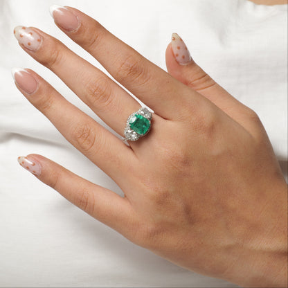 Cushion Cut Emerald Diamond Ring