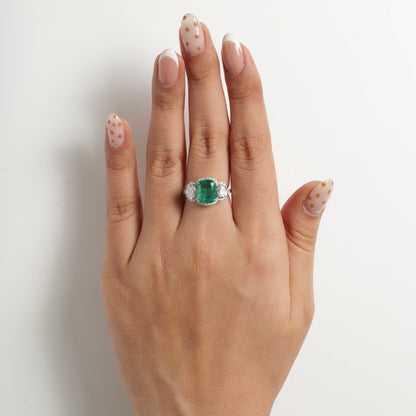 Cushion Cut Emerald Diamond Ring