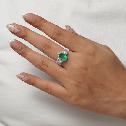 Emerald Diamond Three Stone Ring