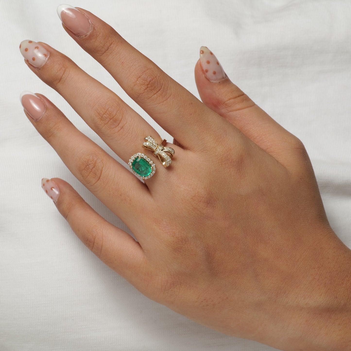 Emerald Diamond Bow Ring