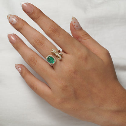 Emerald Diamond Bow Ring
