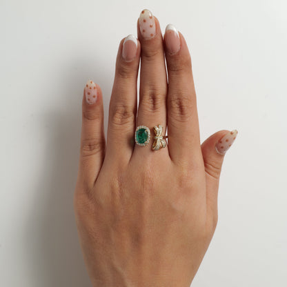 Emerald Diamond Bow Ring
