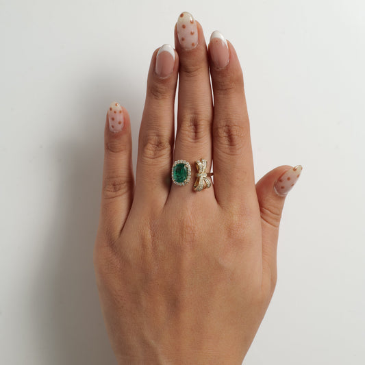 Emerald Diamond Bow Ring