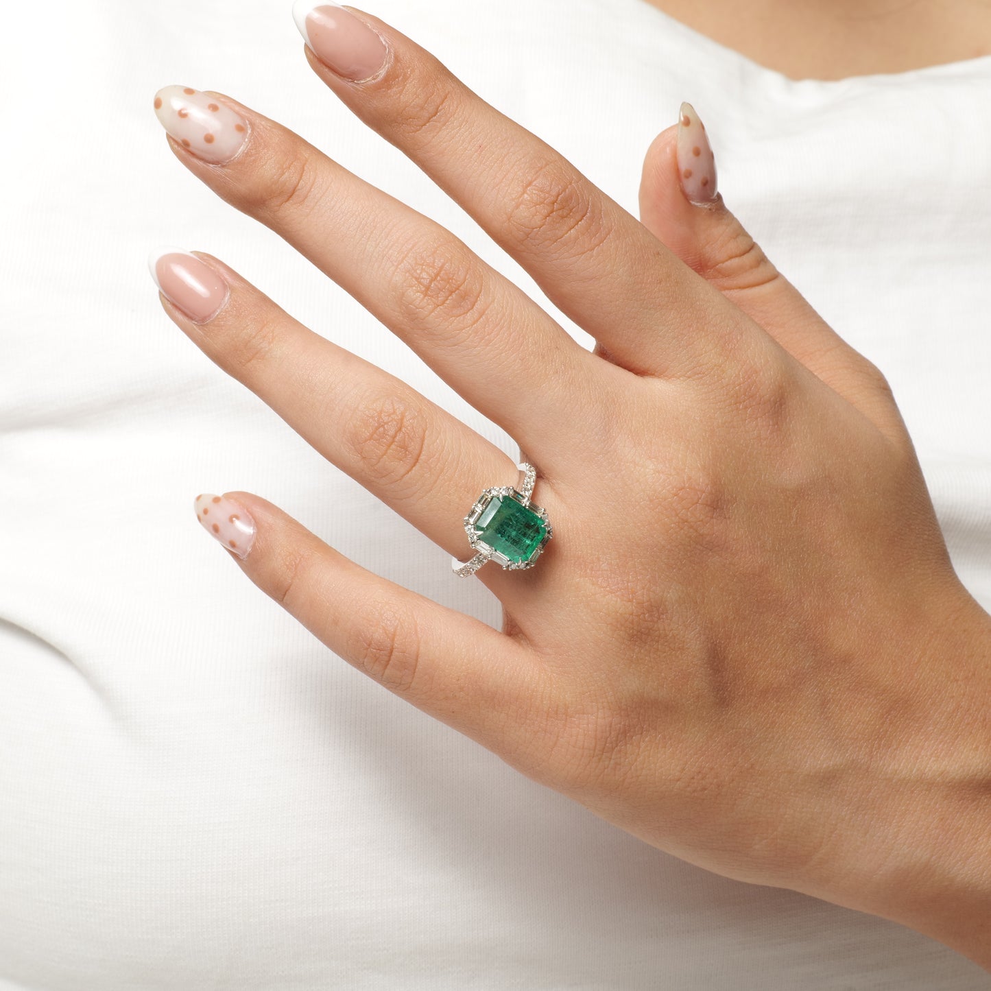 Emerald Baguette Halo Diamond Ring