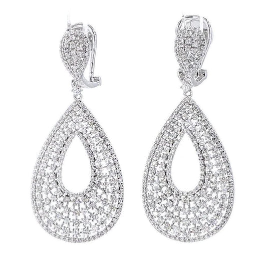 Teardrop pavé natural diamond drop earrings in 14K white gold.