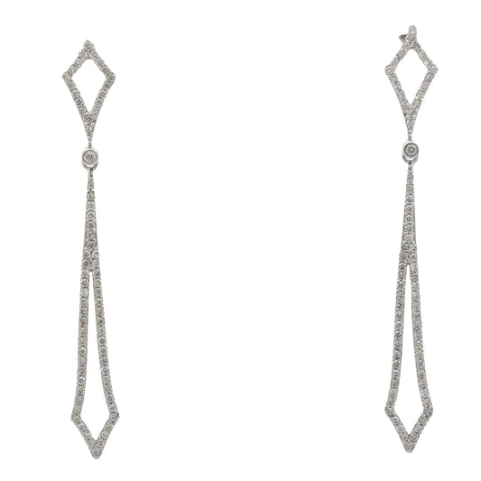 Geometric openwork natural diamond drop earrings in 14K white gold.