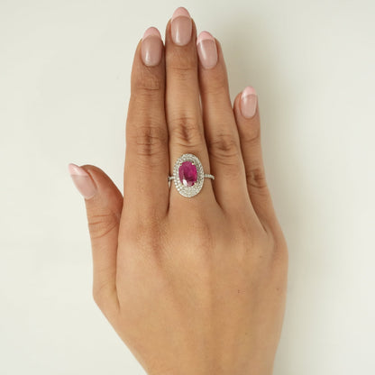Oval Ruby Halo Diamond Ring
