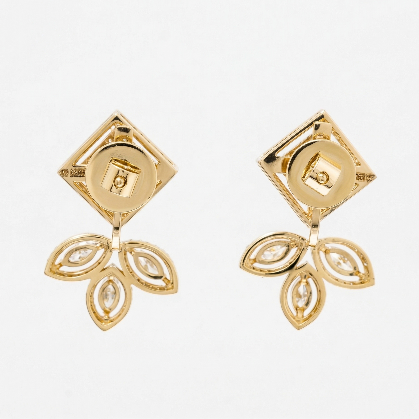 Geometric Leaf Halo Diamond Studs