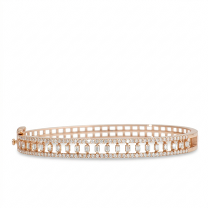 Baguette and Round Natural Diamond Openwork Hinged Cuff Bracelet