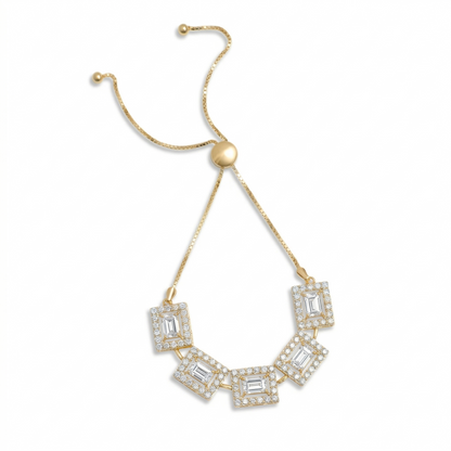 Emerald Cut Halo Natural Diamond Bolo Bracelet