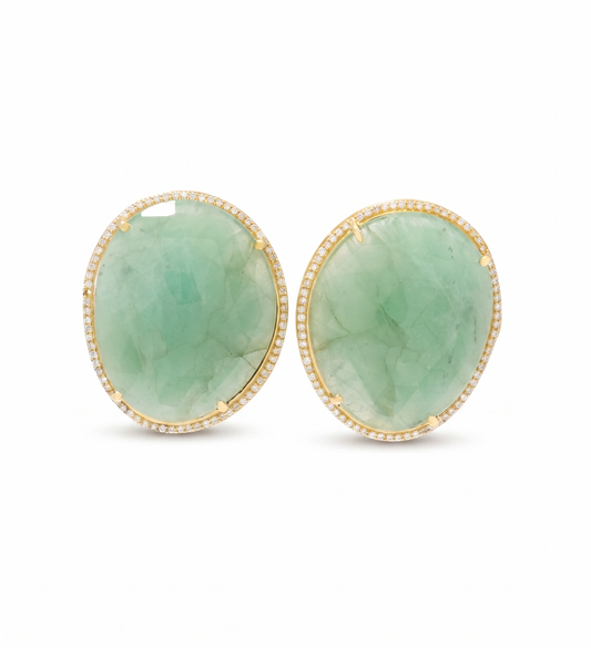 Oval Natural Emerald & Natural Diamond Halo Earrings