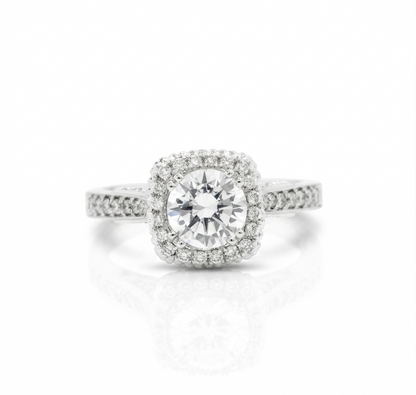 Halo square-shaped lab diamond engagement ring in solid gold