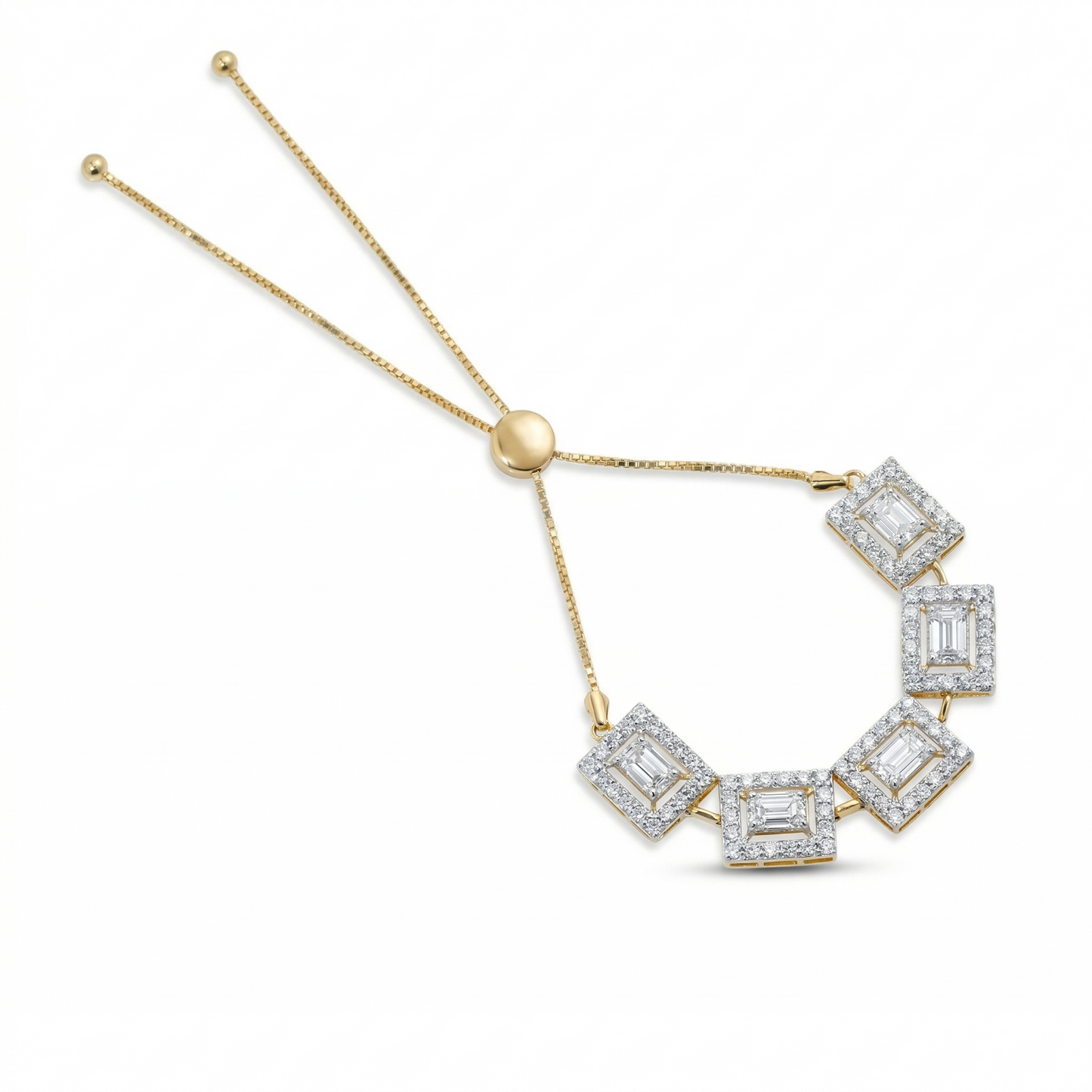 Emerald Cut Halo Natural Diamond Bolo Bracelet