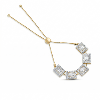 Emerald Cut Halo Natural Diamond Bolo Bracelet