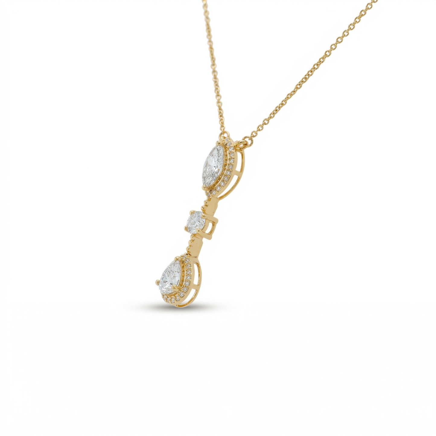 Three Stone Halo Diamond Necklace