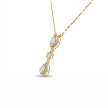 Three Stone Halo Diamond Necklace