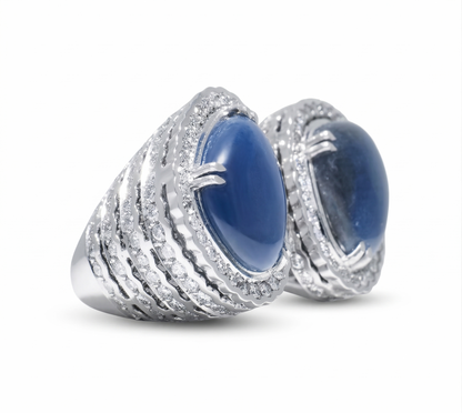 Natural Blue Sapphire & Diamond Open Cuff Ring
