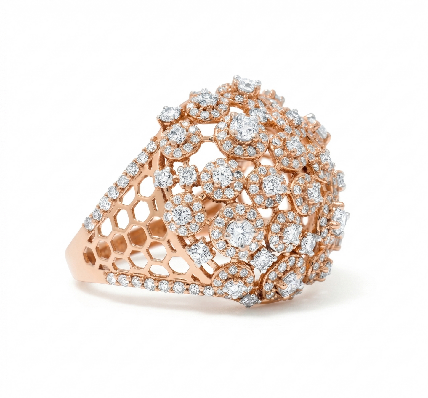 Floral Dome Natural Diamond Honeycomb Ring