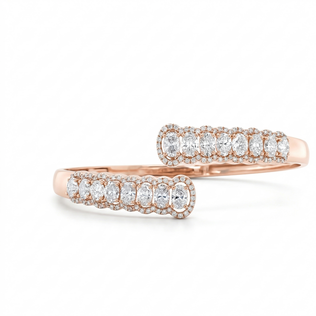 East West Oval Natural Diamond Hinged Openable Bangle