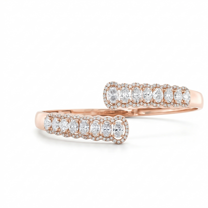 East West Oval Natural Diamond Hinged Openable Bangle