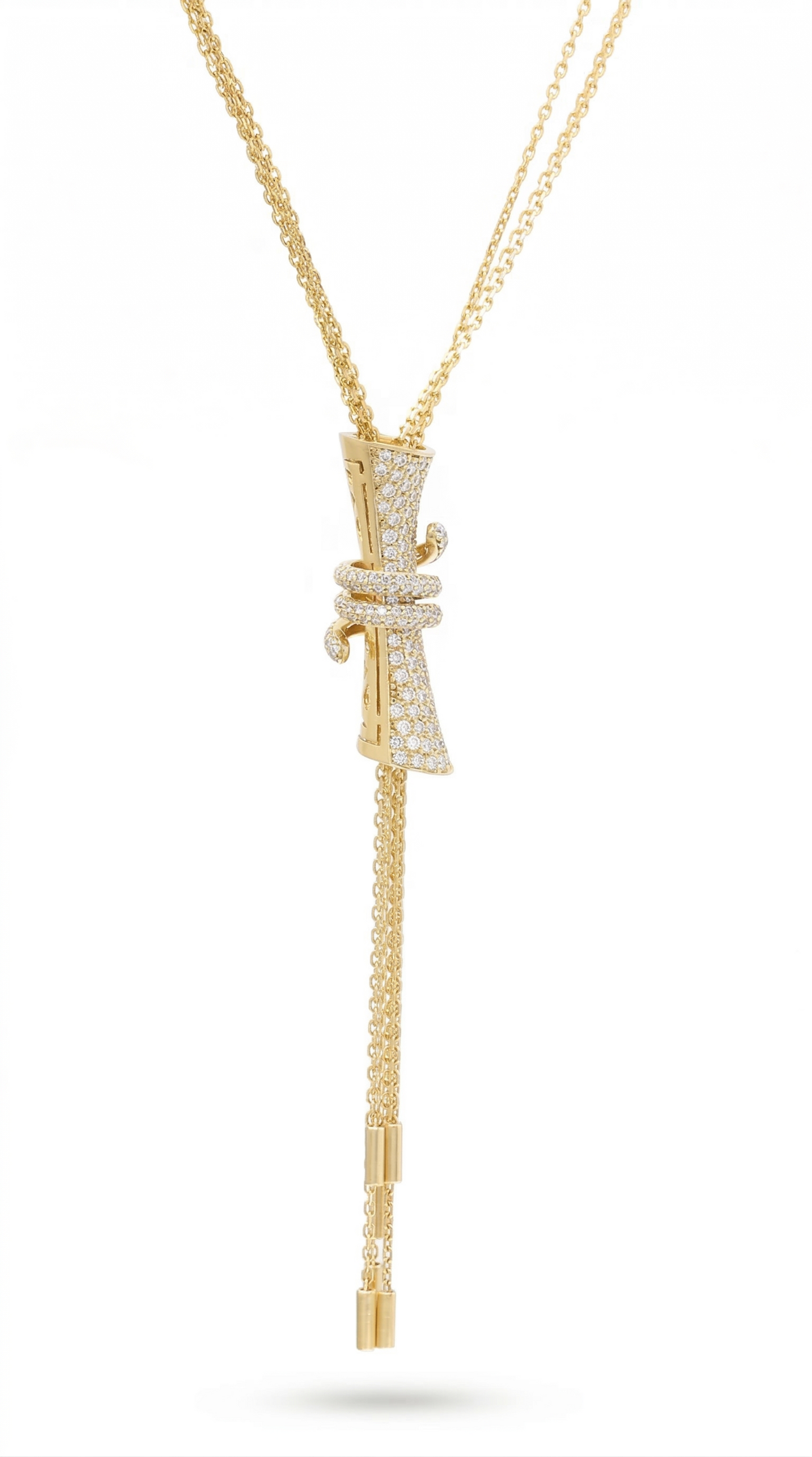 Cylindrical Diamond Charm Necklace with Gold tassels