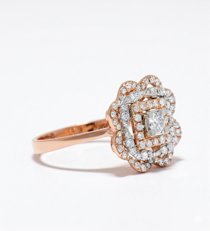 Square Floral Natural Diamond Ring