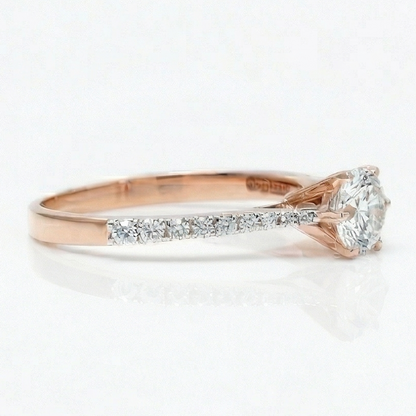 Round Solitaire Natural Diamond Wedding Band Ring