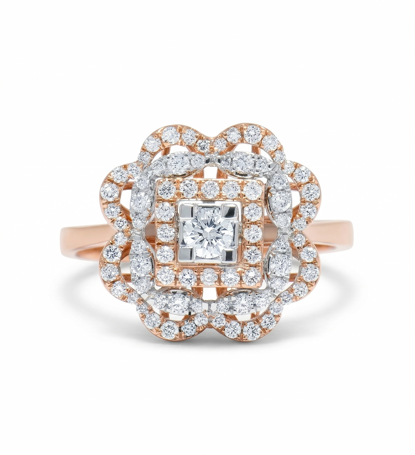 Square Floral Natural Diamond Ring