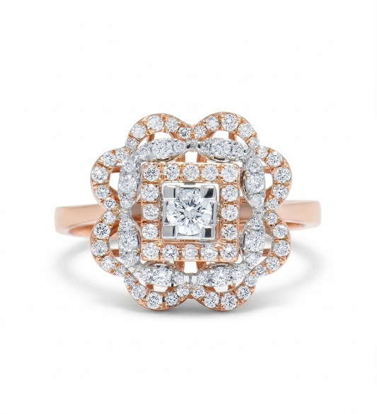 Square Floral Natural Diamond Ring