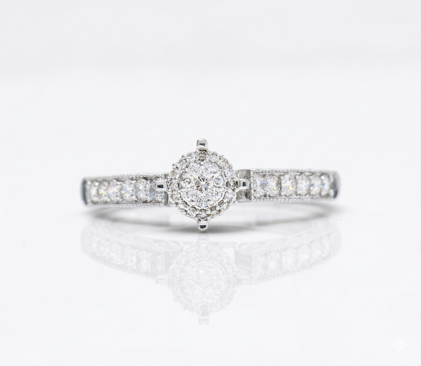 Natural Diamond Round Halo Engagement Ring 14K Gold