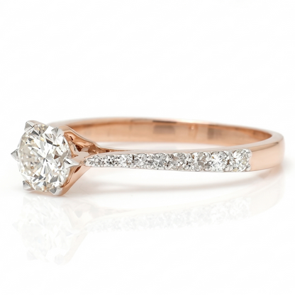 Round Solitaire Natural Diamond Wedding Band Ring