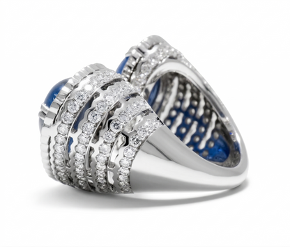Natural Blue Sapphire & Diamond Open Cuff Ring