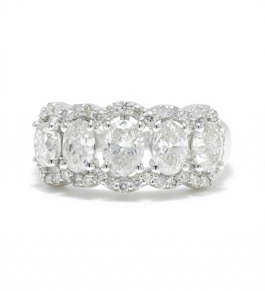 Oval Halo Natural Diamond Band Ring
